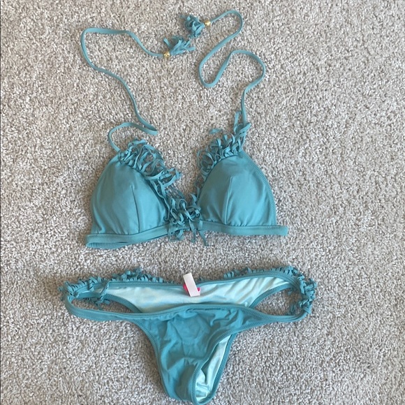 Teal Ruffle Bikini Set - Picture 1 of 3